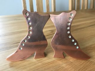 Antique Vintage Flat Solid Copper Victorian Boots Shoes Mantle Ornament