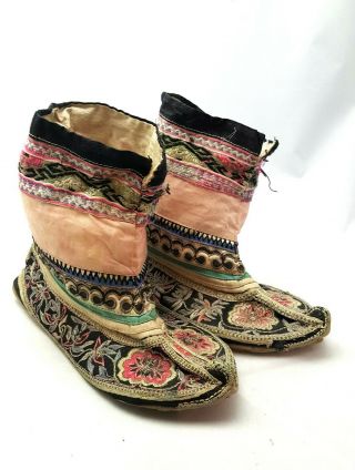 Antique 20th Century Chinese Embroidered Silk Lotus Shoes? ?