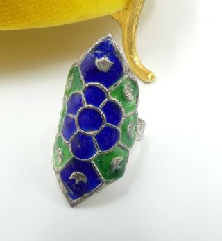 Antique Chinese adjustable silver plate copper enamel ring 2
