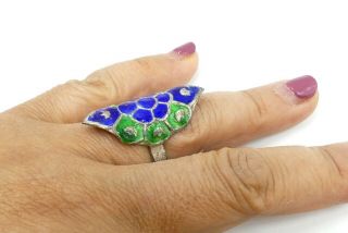 Antique Chinese adjustable silver plate copper enamel ring 3