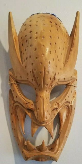 12 " Vintage Tribal Hand Carved Wood Demon Mask - Philippines