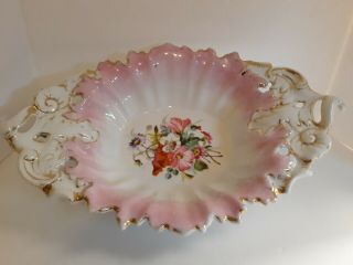 1800s Antique Carl Tielsch Ct Altwasser Germany Fancy Serving Bowl Pink Gold