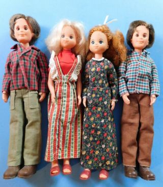 Vintage 1973 Set Of 4 Sunshine Family (2) Steve & (2) Stephenie Dressed Dolls