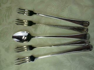 Silver Plated Pickle Forks X 4 & A Jam Spoon Assorted Designs Made In England