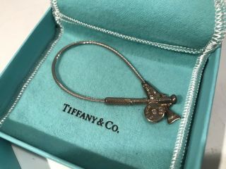 Rare Tiffany & Co Sterling Silver Key Chain Fly Fishing Rod & Reel W/box & Pouch
