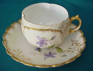 Antique Gorgeous Limoges Demitasse Cup & Saucer Hand Painted Irises M.  Redon Mr