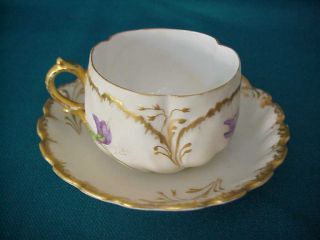 Antique Gorgeous Limoges Demitasse Cup & Saucer Hand Painted Irises M.  Redon MR 2