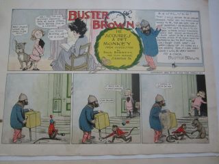 Old Antique 1903 - BUSTER BROWN - Acquires a Pet Monkey - CARTOON PRINTS 2