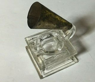 Rare Old Antique Glass Figural Phonograph Inkwell Candy Container Edison Disc
