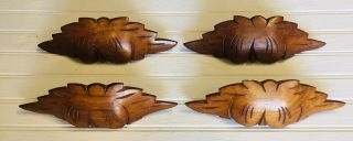 Set Of 4 Antique Hand Carved Wood Drawer Pulls 8” Long
