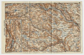 1909 Antique Map Of Hallingdal Valdres Gol Hemsedal / Norway