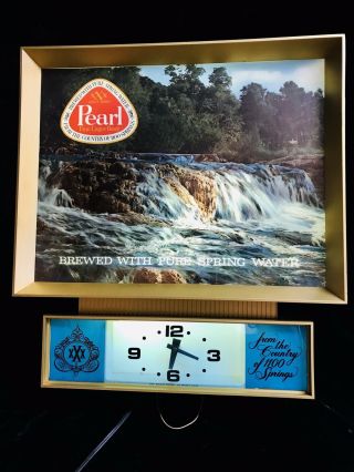Vintage Pearl Waterfall Motion Clock Sign Light Spectacular 70s Texas Beer Rare