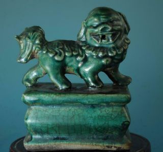 Chinese Old Hand - Made Green Glaze Porcelain Lion Statue Seal B02