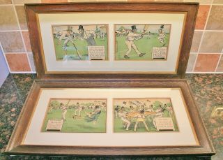 2 X 2 Antique/vintage Charles Crombie Perrier " Rules Of Cricket " Framed Prints