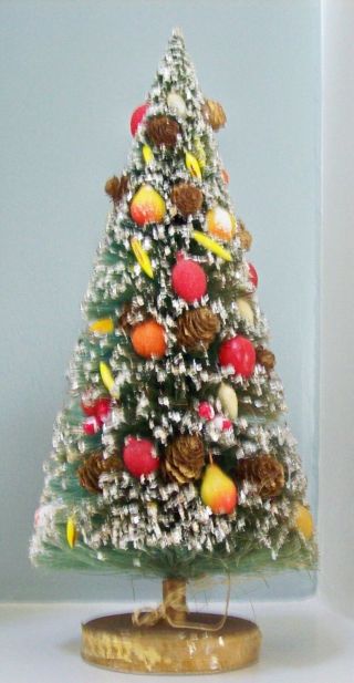 Rare Vintage Christmas Brush Tree - Extra Tall 14 1/2 Inches Fruit & Pinecones