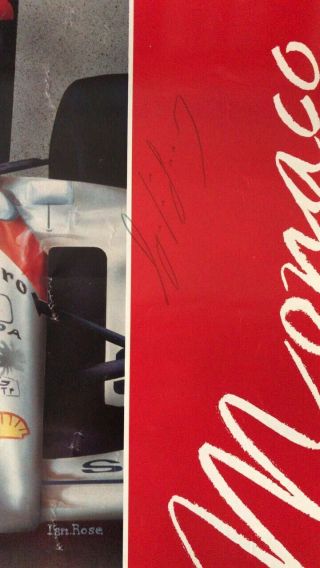 Ayrton Senna Signed Official Poster Formula 1 50e Gp De Monaco 1992.  Mega Rare