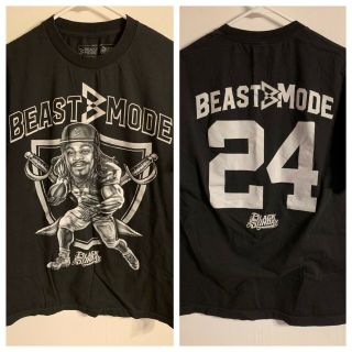 Rare Beast Mode X Black Sunday Marshawn Lynch Oakland Raiders Shirt Sz L A4