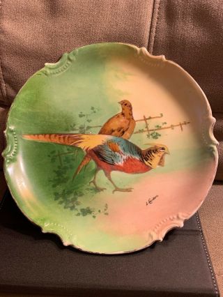 Antique Limoges Coronet Hand Painted Signed " L.  Coudert " Plate,  Pheasants,  Birds