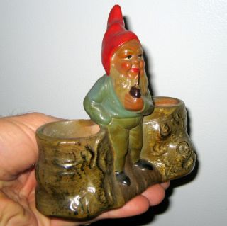 Antique German Gnome Figurine Ceramic Holder Container / Elf Elve