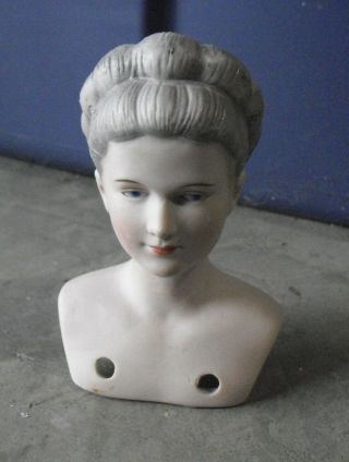 Vintage 1960s Japan Bisque Molded Hair Girl Doll Head And Shoulders 4 1/4 "