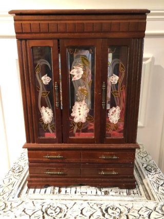 Vintage Table Top Wood And Glass Curio Display Cabinet Case