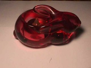 Set Of Red Glass Candle Holder,  Vintage: Rabbit And Cat,  Bird