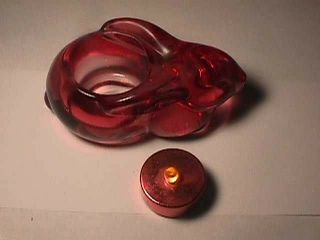 Set of Red Glass Candle Holder,  Vintage: Rabbit and Cat,  Bird 2