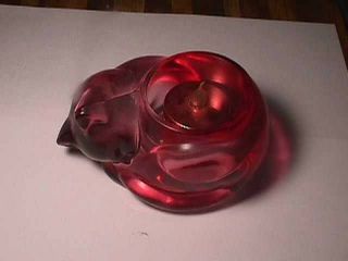 Set of Red Glass Candle Holder,  Vintage: Rabbit and Cat,  Bird 3