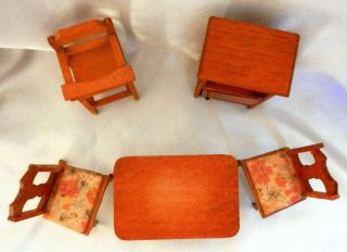 Vintage Wooden Doll House Dining Room Set TABLE CHAIRS HIGHCHAIR SMALL HUTCH 2