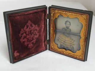 Antique Ambrotype In Gutta Percha Case Mother Child And Dog