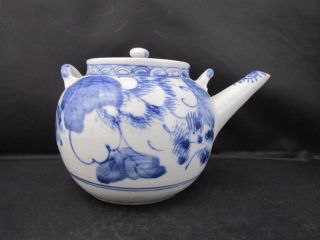 Vintage Japanese Teapot Blue And White Floral Decoration Circa 1920 