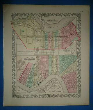 Vintage Circa 1857 Louisville - Orleans Map Old Antique Colton Map