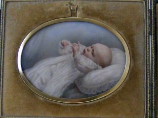 Rare Antique Portrait Miniature of a Child,  Baby 1912 3