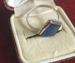ART DECO TLM THOMAS L MOTT ANTIQUE BLUE SILVER BUTTERFLY WING RING O Sterling 2