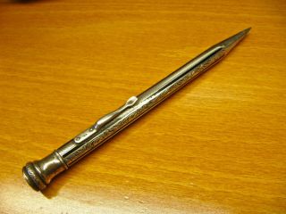 Antique Silver 900 Mechanical Pencil With Engraving And Enamel Decoration,  Italy