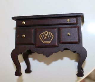 Vintage Dollhouse Low Side Table Drawers Painted Shell Dark Wood