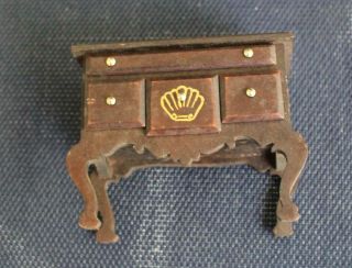 Vintage Dollhouse Low Side Table Drawers Painted Shell Dark Wood 2