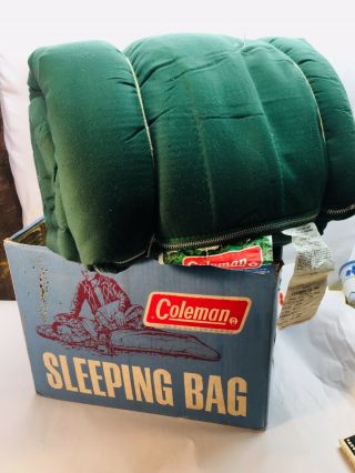 Vintage Green Coleman Sleeping Bag Green Cotton Flannel Adult Size 8122 - 704