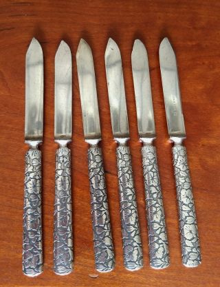 Wm Rogers & Son Set Of 6 Fruit Knives Embossed Floral Silver Plate
