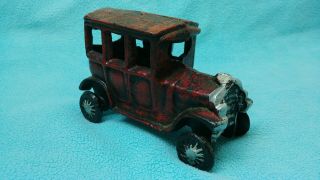 Vintage Cast Iron Metal Toy Red/black Ford Model T Sedan Antique