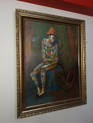 OLD Pablo Picasso Harlequin Oil Painting on Canvas signature Rare 2