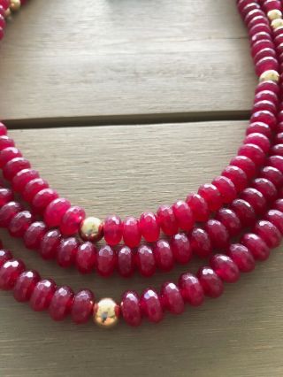 Rare Vintage Tommy Singer 3 Strand Red Bead Necklace and Matching Earrings 2