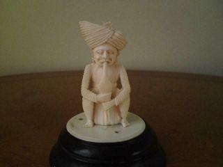 Antique Miniature 19th Century Indian Carved Snake Charmer On Ebony Wood Stand