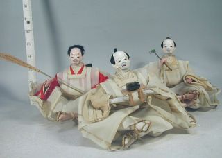 Hina Doll Set 110 Japanese Antique Gofun Silk Samurai Servants Gardeners Farmer