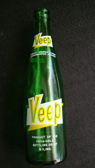 Rare 1960 Acl Green Veep Bottle By Coca Cola Scarce Htf Applied Color Label