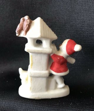 1930s Antique Christmas Bisque Germany Figure Porcelain Miniature Girl Dog Birds 2