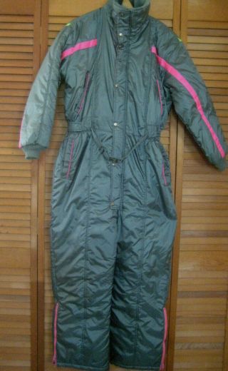 Northern Summit Vintage 90s Snowmobile Suit Women Sz L Ski Snow Gray Neon Pink