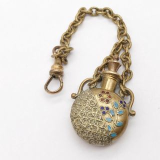 Antique Victorian Gold/ Pinchbeck Enamel Perfume Scent Bottle Chatelaine Fob