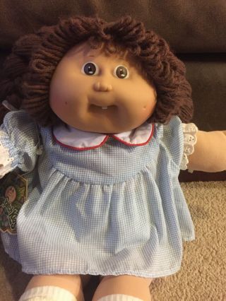 VINTAGE Coleco CABBAGE PATCH KID BROWN HAIR And Blue Dress 2