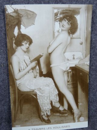 Antique Photo Postcard Of Two Nude French Beauties